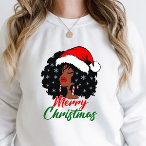Merry Christmas Black Girl Sweatshirt, Melanin Christmas, Black Mrs. Santa Christmas Sweater, Afro Woman Christmas Gift, Black Women Shirt