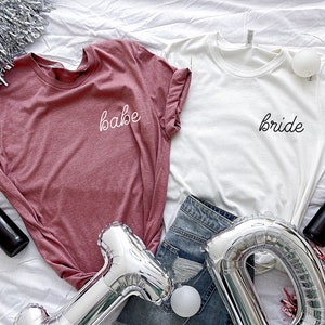 Brides Babes Shirts, Bride and Babe Tee, Bachelorette Party, Babe T Shirt, Bride Shirt, Minimalist Bachelorette Party Shirt, Boho Team Bride