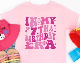 T-shirt tendance anniversaire fille à mon époque - t-shirt personnalisé pour fête du 7e anniversaire, chemise d'anniversaire pour enfants, chemise d'anniversaire personnalisée de 7 ans