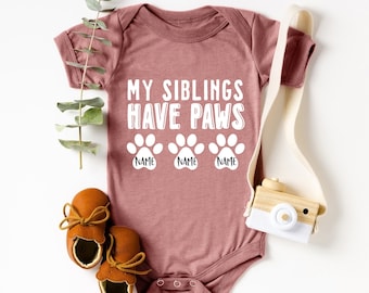My Siblings Have Paws Romper®, Pregnancy Announcement Baby Bodysuit, Pregnancy Announcement Romper®, Cute Baby Shower Gift Dog Bodysuit Gift