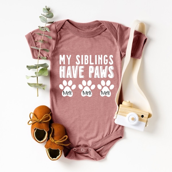 My Siblings Have Paws Onesie®, Pregnancy Announcement Baby Bodysuit, Pregnancy Announcement Onesie®, Cute Baby Shower Gift Dog Bodysuit Gift
