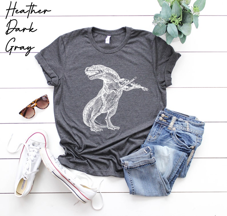 Dinosaur Playing Violin Shirt, Violin TShirt, Dinosaur Violin TShirt, Musician Dinosaur Shirt, Birthday Gift, Music Shirt, Fiddle Gifts Tee image 4