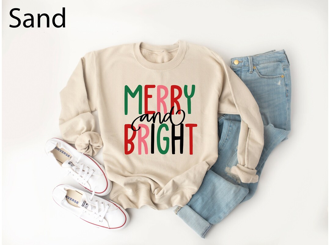 Double Take Full Size MERRY & BRIGHT Christmas Dropped Shoulder Cropped Sweater