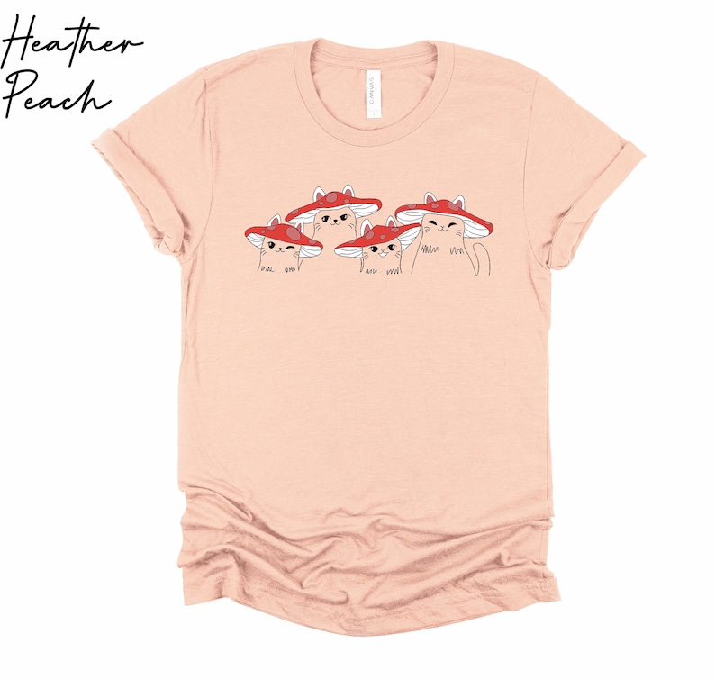 Mushroom Cat T-shirt, Cottage Core Shirt, Mushroom Lover Tshirt, Gift for Cat Lovers, Countrycore, Cute Mushroom Shirt, Cats Graphic T-shirt image 4