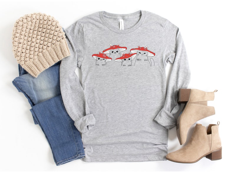Mushroom Cat T-shirt, Cottage Core Shirt, Mushroom Lover Tshirt, Gift for Cat Lovers, Countrycore, Cute Mushroom Shirt, Cats Graphic T-shirt image 3
