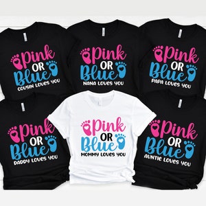Custom Gender Reveal Party Family Matching Shirts Gender Reveal Shirts Personalized Baby Gender Reveal tshirt Pink or blue we love you shirt