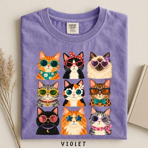 Comfort Colors Retro Cat Shirt, Cool Cats Sunglasses Tee, Groovy Cat Mom Gift, Funky 70s Kitty Graphic, Colorful Cat Lover Aesthetic Tee