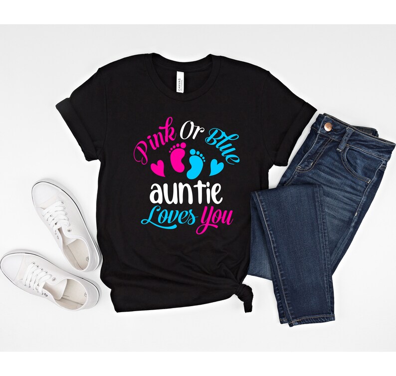 Auntie Gender Reveal Shirts, Gender Reveal Party T-Shirt, Gender Reveal Shirt for Auntie, Team Boy, Team Girl, Pink or Blue Auntie Loves You image 3