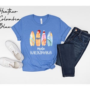 Mele Kalikimaka, Beach Christmas Shirt, Hawaiian Christmas, Watercolor Surfboard Christmas T-Shirt,Coastal Christmas TShirt,Hawaii Xmas Gift afbeelding 4