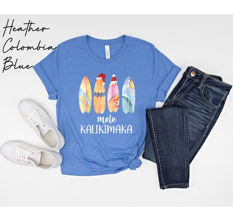 Mele Kalikimaka, Beach Christmas Shirt, Hawaiian Christmas, Watercolor Surfboard Christmas T-Shirt,Coastal Christmas TShirt,Hawaii Xmas Gift afbeelding 4