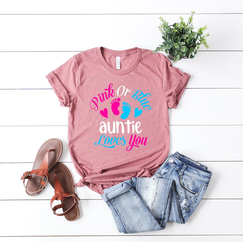 Auntie Gender Reveal Shirts, Gender Reveal Party T-Shirt, Gender Reveal Shirt for Auntie, Team Boy, Team Girl, Pink or Blue Auntie Loves You image 4