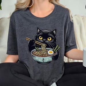 Noodle Cat Shirt, Ramen Cat T-Shirt, Foodie Lover Shirts, Black Cat Noodle T-Shirts, Retro Cat Tees, Cat Lover Sweatshirts, Black Cat Tee