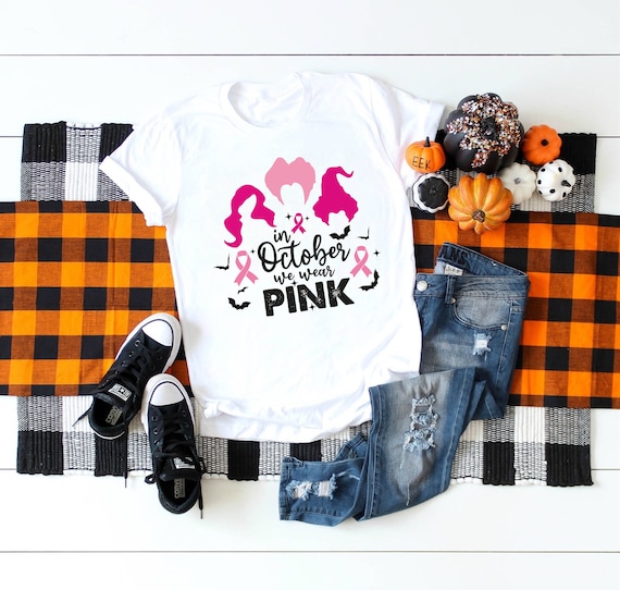 Halloween Breast Cancer Shirt, In October We Wear Pink Shirt, Pink October, Pink Ribbon Shirt, Breast Cancer Gift, Cancer Awareness Graphic