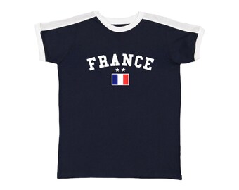 Frankreich Frauen Baby T-Shirt, Frankreich Fußball Ringer T-Shirt, Navy Jersey T-Shirt mit französischer Flagge und Sternen