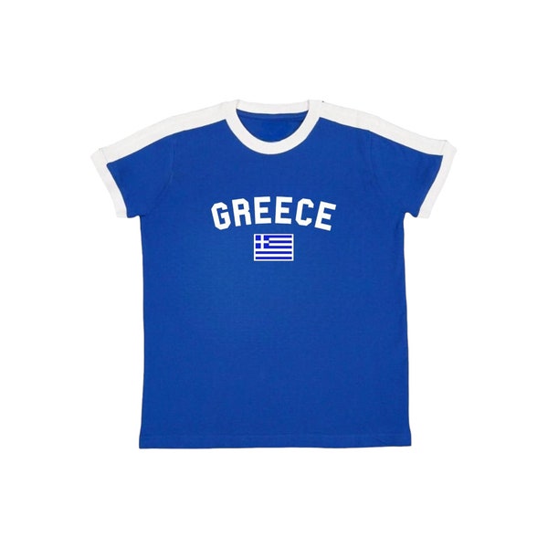 Greece Women's Baby Tee, Greek Ringer T Shirt, European Summer Soccer Jersey T-Shirt with Trendy Y2K Graphic