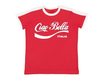 Italian Summer Women's Baby Tee, Ciao Bella Italia Ringer T Shirt, European Summer Jersey T-Shirt with Trendy Y2K Graphic