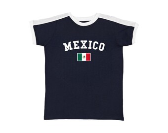 Mexico Women's Baby Tee, Mexican Soccer Ringer T Shirt, Jersey T-Shirt with Mexican Flag, Summer Vacation Shirt