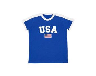 T-shirt bébé femme États-Unis, T-shirt de football américain, T-shirt en jersey de football avec drapeau américain, T-shirt de vacances d'été
