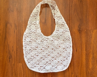 White Lace Floral Tote Bag: Handmade Sheer Bohemian Shoulder Bag