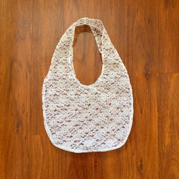 White Lace Floral Tote Bag: Handmade Sheer Bohemian Shoulder Bag
