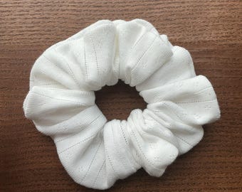 White Pointelle Heart Knit Scrunchie, Handmade Coquette Hair Accessories, Hair Tie