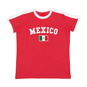 Mexico Women&#39;s Baby Tee, Mexican Soccer Ringer T Shirt, Jersey T-Shirt with Mexican Flag, Summer Vacation Shirt