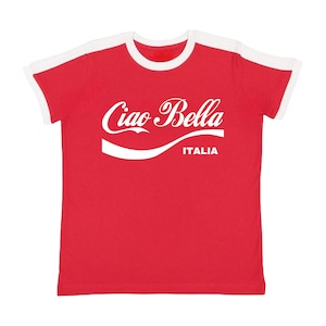 Italian Summer Women's Baby Tee, Ciao Bella Italia Ringer T Shirt, European Summer Jersey T-Shirt with Trendy Y2K Graphic