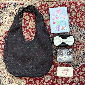 Black Lace Floral Tote Bag: Handmade Sheer Bohemian Shoulder Bag image 3