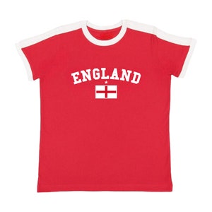 England Women&#39;s Baby Tee, English Ringer T Shirt, European Summer Jersey T-Shirt with Trendy Y2K Graphic