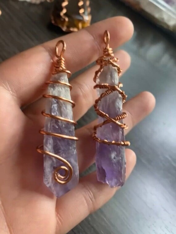Amethyst Copper Wrapped Crystals Amethyst Copper Wire Wrapped Pendant