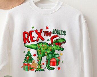 Rex The halls Camisa de Navidad, Camisa de Navidad T-rex, Camisa de dinosaurio de Navidad de Santa, Camisa de dinosaurio, Sudadera de Navidad, Camisa de Navidad