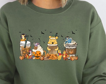 Winnie The Pooh Halloween Sweatshirt, Winnie The Pooh Shirt, Boba Shirt, Latte Shirt, Coffee Shirt, Witch Shirt, Halloween Gift