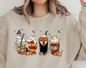 Latte Coffee Halloween Witch School Sweatshirt, Witch School Shirt, Boba Shirt, Latte Shirt, Coffee Shirt, Witch Shirt, Halloween Gift