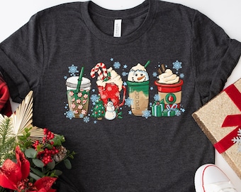 Camisa de bebida de Navidad Snowy Latte, camisa de café, camisa de café de Navidad, camisa de Navidad, sudadera de Navidad, camisa de Santa, camisa de invierno