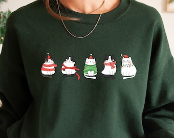 Sudadera de gatos de Navidad, camisa de mamá gato, camisa de gatos de Navidad, camisa de Navidad, sudadera de gato, camisa de Santa, sudadera de Navidad,
