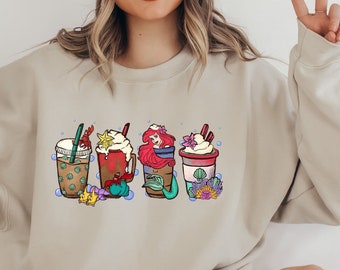 Ariel Latte Coffee Halloween Sweatshirt, Little Mermaid Shirt, Boba Shirt, Latte Shirt,Spooky Shirt,Skull Shirt, Witch Shirt, Halloween Gift