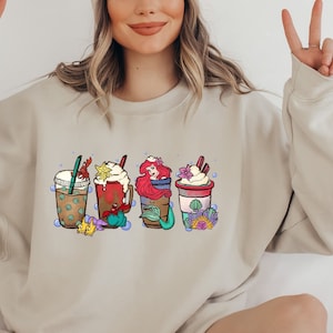 Ariel Latte Coffee Halloween Sweatshirt, Chemise Petite Sirène, Chemise Boba, Chemise Latte, Chemise Spooky, Chemise Tête de Mort, Chemise Sorcière, Cadeau Halloween
