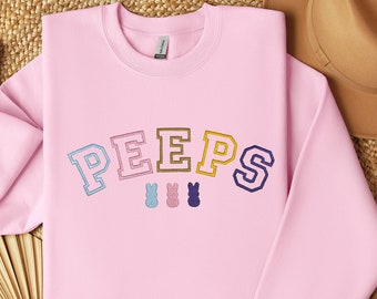 Sweat-shirt peeps brodé, chemise de Pâques brodée, chemise lapin de Pâques, chemise lapin, chemise jour de Pâques, jolie chemise de Pâques