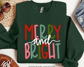 Sudadera feliz y brillante, Feliz Navidad, Camisa de Navidad, Sudadera de Navidad, Camisa de invierno, Camisa nevada, Regalo de Navidad, Suéter navideño