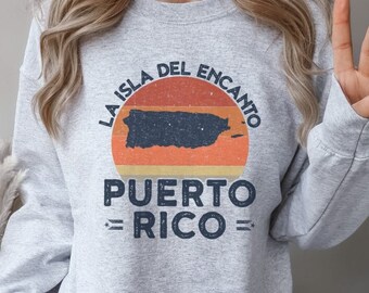 La Isla Del Encanto Puerto Rico Sweatshirt, Boricua Sweatshirt, Puerto Rico Souvenir, Puerto Rican Sweater, Puerto Rico Gifts, PR Map