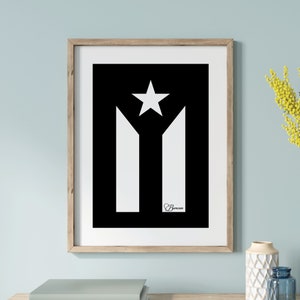 Black Puerto Rico Flag Wall Art, Puerto Rican Art, Poster Prints Art, Boricua Home Decor, Puerto Rico Souvenir