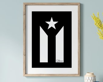 Black Puerto Rico Flag Wall Art, Puerto Rican Art, Poster Prints Art, Boricua Home Decor, Puerto Rico Souvenir