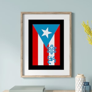 Puerto Rico Flag Wall Art, Sol Coquí Taíno Puerto Rican Art, Poster Prints Art, Boricua Home Decor, Puerto Rico Souvenir