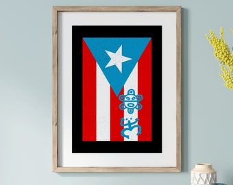 Puerto Rico Flag Wall Art, Sol Coquí Taíno Puerto Rican Art, Poster Prints Art, Boricua Home Decor, Puerto Rico Souvenir