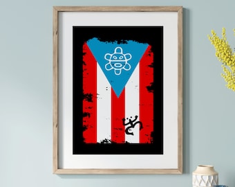 Puerto Rico Flag Wall Art, Sol Coqui Taino, Puerto Rican Art, Poster Prints Art, Boricua Home Decor, Puerto Rico Souvenir