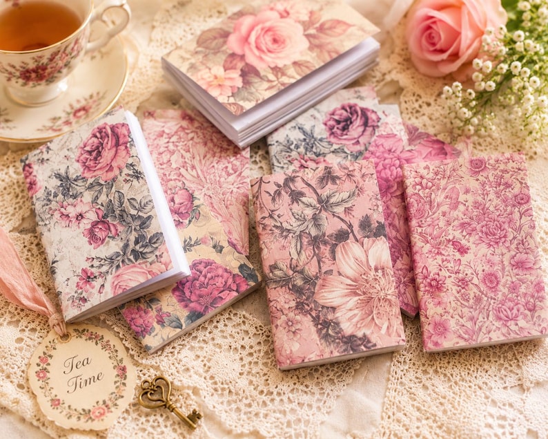 Floral Mini Notebook Set: Tiny Pocket Notepads, Handmade 2x3 In, Set of ...