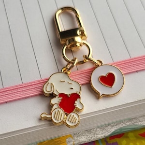 Snoopy Red Heart Key Fob Keychain, Snoopy Zipper Pull, Snoopy Embroidery Luggage Tag, Snoopy Key chain