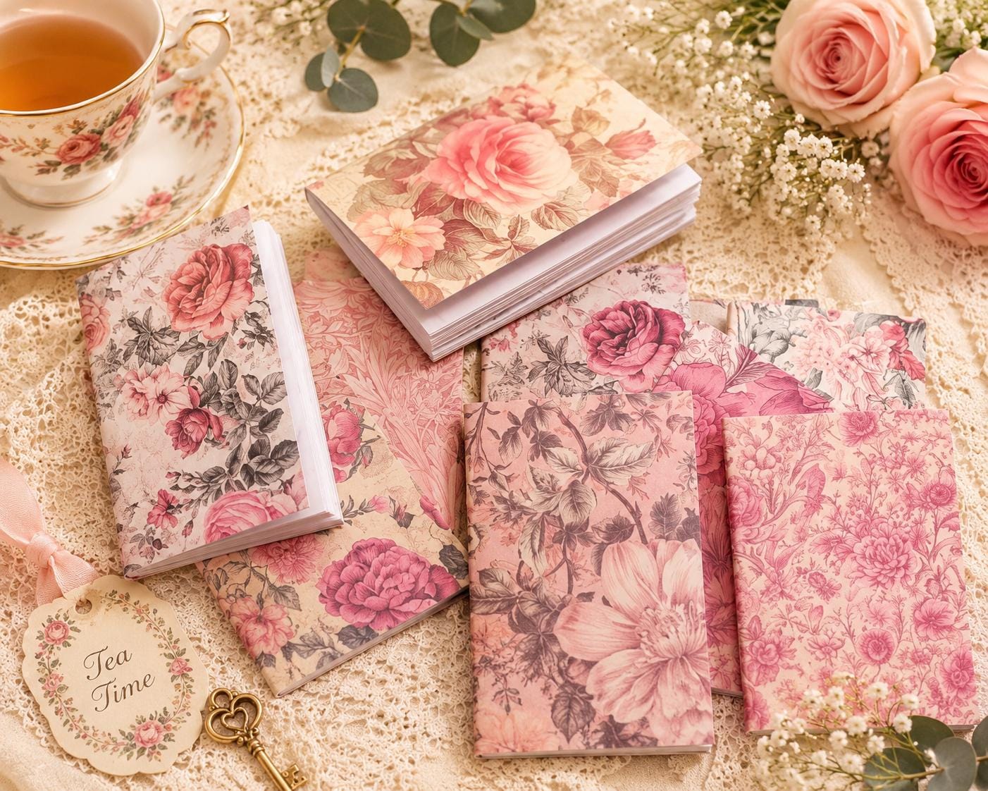 Floral Mini Notebook Set: Tiny Pocket Notepads, Handmade 2x3 In, Set of ...
