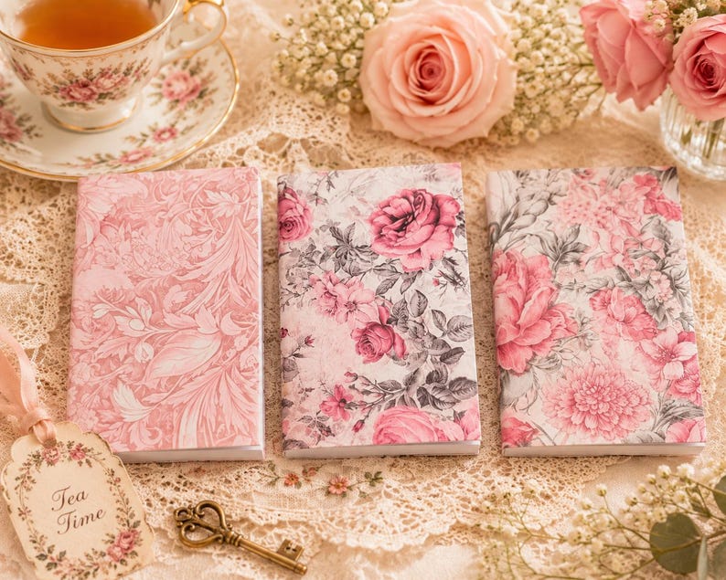 Floral Mini Notebook Set: Tiny Pocket Notepads, Handmade 2x3 In, Set of ...