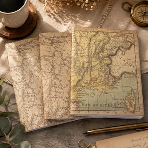 Vintage map notebook set of 3, Travel Journal, Pocket Notebook, Explorer Gift, Adventure Journal, Writer Gift, Geography notebook,
